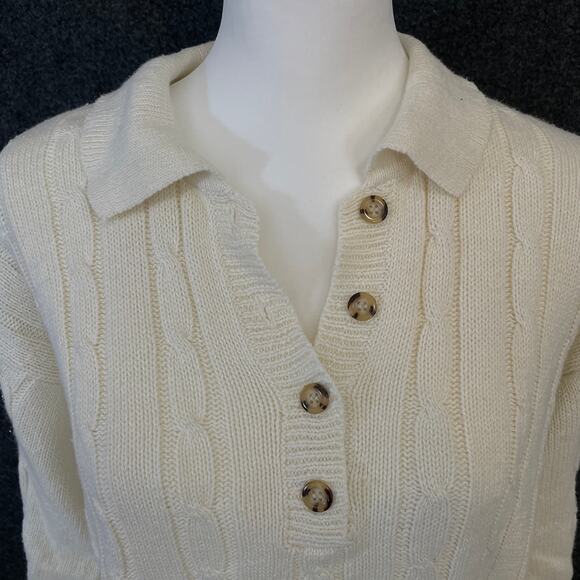Cabin Creek Cream Cable Knit Sweater Large Vintage Henley 90s - Picture 4 of 10